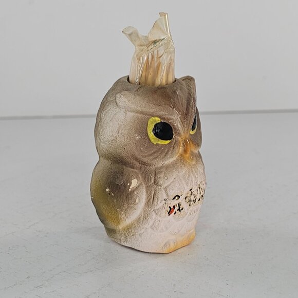 Vintage Owl Toothpick Holder Miniature Ceramic Figurine - Picture 2 of 9